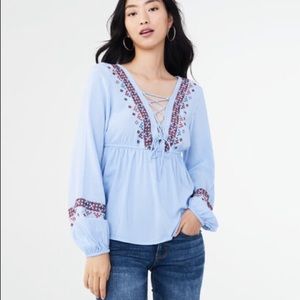 🌟Boho Lace-Up Blouse - Aeropostale